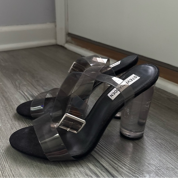 Steve Madden Camille Black Smoke Sandal Heel Sz 7.5 - Picture 3 of 6